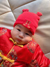 嬰兒帽子冬紅色小月齡寶寶滿(mǎn)月過(guò)年新年嬰幼兒新生兒純棉胎帽洋氣 歲歲平安 年年有余(夾棉） 小碼:帽圍（36-40cm），建議0-3月 曬單實(shí)拍圖