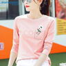 真維斯（Jeanswest）t恤女長(cháng)袖2025秋季正肩純棉寬松上衣女小清新印花體恤時(shí)尚粉色L 曬單實(shí)拍圖