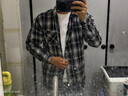 CLOR格子長(cháng)袖襯衫男士春秋季潮流ins寬松休閑襯衣外套CLCX04黑色L 曬單實(shí)拍圖