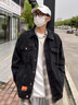 京西藍(lán)靛黑色牛仔外套男春秋新款男生加大加厚工裝夾克男士大碼牛仔衣 20201灰色 L 體重120-140斤 曬單實(shí)拍圖