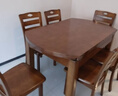 夜棲棲實(shí)木餐桌椅子全套組合長(cháng)方形可折疊伸縮方圓兩用吃飯家用客廳桌子 胡桃色 1.38m 桌+6把餐椅 曬單實(shí)拍圖