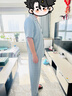 韓彩睡衣男春秋純棉薄款翻領(lǐng)男士家居服套裝 淺蘭（順滑款）  2XL  曬單實(shí)拍圖