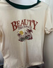 百圖betu女裝2025夏季新款T恤拼色設計夏日印花舒適棉感短袖女2505T16 杏色 S 曬單實(shí)拍圖