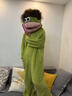 杰班漾丑萌搞怪大嘴怪連體情侶睡衣男女珊瑚絨加絨加厚長(cháng)毛發(fā)抽象家居服 丑萌綠色大嘴怪【連體衣】 S 【適合150-160cm】 曬單實(shí)拍圖