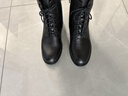波爾諦奇（BOERDIQI）春秋款百搭羊皮女鞋格紋通勤馬丁靴粗跟短靴皮鞋女靴子 黑色 38 曬單實(shí)拍圖