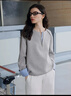 ELLE拼接格紋拉鏈套頭衛衣女2026春季新款設計感簡(jiǎn)約時(shí)髦寬松上衣 淺灰 L 曬單實(shí)拍圖