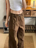 卡圖弛美拉德斜切牛仔褲男春秋季寬松潮流直筒工裝高街vibe修身顯瘦褲子 咖啡色 XL 曬單實(shí)拍圖