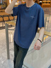 名創(chuàng  )優(yōu)品（MINISO）短袖男款深藍正肩圓領(lǐng)冰絲涼感夏季半截袖男士大碼oversize上衣男 海藍(自由意志胸標) XL /180(耐洗耐穿涼感透氣) 曬單實(shí)拍圖