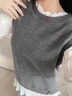 ROMON2026新款春秋寬松顯瘦設計感小眾超好看雪紡拼接長(cháng)袖針織衫上衣女 灰色 M 曬單實(shí)拍圖