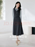 香影法式假兩件收腰連衣裙女2026春季新款立領(lǐng)高智感拼接長(cháng)袖裙子 中灰 L 165/88A/110-125斤 曬單實(shí)拍圖