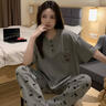 繆黛HelloKitty貓純棉睡衣女2026春夏季新款短袖長(cháng)褲學(xué)生家居服可外穿 灰色 棉100% XL (170) 曬單實(shí)拍圖