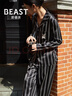 野獸派（THE BEAST）“日進(jìn)斗金”小奶狗黑條紋印花22姆米真絲家居服套裝 男士 XL  曬單實(shí)拍圖