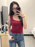莫代爾酒紅色u型美背自帶胸墊背心女夏季內搭無(wú)袖t恤外穿辣妹短款上衣 曬單實(shí)拍圖