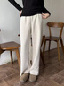 伊芙麗（eifini）明星代言醋酸針織松緊腰百搭休閑褲冬季新款厚實(shí)直筒拖地褲 燕麥色小個(gè)子版 M /160/64A/ 曬單實(shí)拍圖