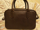 裘真【明星推薦】寬寬包植鞣牛皮休閑斜挎包手提保齡球包女 咖啡色 曬單實(shí)拍圖