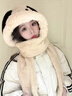 MINISO帽子女秋冬季毛絨保暖加厚騎車(chē)防風(fēng)連帽圍脖圍巾一體三件套 米白 曬單實(shí)拍圖