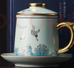 茶藝貴族優(yōu)選祥鶴汝窯描金茶杯茶水分離陶瓷帶蓋過(guò)濾辦公室功夫茶具禮盒裝 曬單實(shí)拍圖