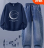 小豬班納（PEPCO）兒童套裝休閑衛衣牛仔褲2026春季新款男大童寬松帥氣春裝 【春秋時(shí)髦運動(dòng)套裝】藏青(K月球)+牛仔藍 170 【推薦110-120斤】 曬單實(shí)拍圖