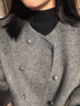 茵曼（INMAN）2025冬季女裝新款羊駝桑蠶絲雙面呢外套高級感雙排扣圓領(lǐng)短款大衣 花灰色 M 161-165cm /101-110斤 曬單實(shí)拍圖