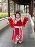 貝優(yōu)可古月家漢服女童2026冬款兒童新中式仙氣明制馬面裙套裝紅色拜年服 紅色套裝 130 曬單實(shí)拍圖