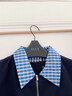 ELLE格紋假兩件長(cháng)袖連衣裙女2025秋季新款拼接收腰氣質(zhì)通勤風(fēng)短裙 藏青 M 曬單實(shí)拍圖