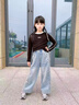 女生春裝牛仔褲薄款2026新款初中生洋氣女大童闊腿褲女孩褲子春秋 藍色【春秋款】 160 曬單實(shí)拍圖