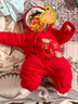 托姆貝克嬰兒衣服冬款特厚棉服大紅喜慶純棉爬服可拆卸帽子連體衣 73碼 曬單實(shí)拍圖