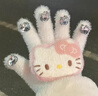 三麗鷗正版hellokitty保暖手套女生冬季加厚加絨毛絨分指騎行防寒 鉆石白kt手套【高品質(zhì)彷貂毛】 均碼 曬單實(shí)拍圖