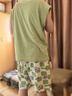 貓人【防螨抗菌純棉】男士睡衣男時(shí)尚外穿套頭t恤家居服套裝綠色2XL 曬單實(shí)拍圖