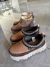 AU&MU2026春季新款絨面牛皮休閑鞋輪胎厚底大碼女鞋透氣一腳蹬懶人鞋子 栗色【真皮】【5cm輪胎底】2066 35 曬單實(shí)拍圖
