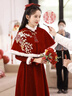 蘭卡·羅妮冬季敬酒服新娘厚款2025新款中式旗袍酒紅色結婚禮服女高級感長(cháng)袖 酒紅色GS764披肩長(cháng)款 M  (建議96-105斤) 曬單實(shí)拍圖