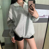 LDBE韓版蕾絲拼接學(xué)院風(fēng)POLO領(lǐng)衛衣女秋季新款半拉鏈寬松長(cháng)袖中長(cháng)上衣 灰色 M 80-100斤 曬單實(shí)拍圖