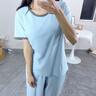 松山棉店夏思凝同款小薄荷家居服套裝涼感短袖長(cháng)褲女7A抑菌帶胸墊外穿睡衣 曬單實(shí)拍圖