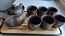 正揚紫砂茶具小套裝家用功夫茶杯茶壺泡茶器全套辦公室客廳喝茶盤(pán)整套 紫砂/龍壺（荷韻）+六杯+長(cháng)方（條紋）黑 曬單實(shí)拍圖