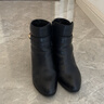 富貴鳥(niǎo)頭層牛皮馬丁靴冬季新款小短靴女牛皮女靴加絨保暖高跟鞋時(shí)裝靴 黑色加絨FN21040030 37 曬單實(shí)拍圖
