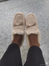 思加圖新款復古毛毛鞋保暖平底鞋一腳蹬豆豆鞋女鞋S9521AA5 奶油米白 34 曬單實(shí)拍圖