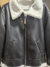 太平鳥(niǎo)男裝夾克仿羊羔毛PU皮機車(chē)冬立領(lǐng)茄克外套潮 黑色 L 曬單實(shí)拍圖