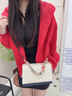GUSKI法國奢侈品牌鏈條包撞色單肩手提絲巾牛皮斜挎生日38婦女節禮物 Off-white米白色 送女友送老婆送媽媽 曬單實(shí)拍圖