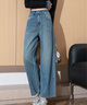 唐獅（TonLion）2025春女后袋細節直筒牛仔長(cháng)褲 曬單實(shí)拍圖