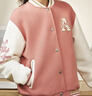 安踏（ANTA）【關(guān)曉彤同款】易打理復古加厚棒球服夾克女士外套 芍漿粉-2 L 曬單實(shí)拍圖