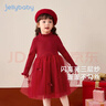 JELLYBABY兒童秋季拼接網(wǎng)紗裙子寶寶公主裙加絨秋裝女童秋冬款寶寶新年禮服 紅色 120 曬單實(shí)拍圖