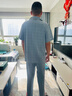 韓彩睡衣男春秋純棉薄款翻領(lǐng)男士家居服套裝 淺蘭（順滑款）  2XL  曬單實(shí)拍圖