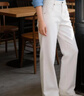 茵曼簡(jiǎn)約通勤闊腿直筒長(cháng)褲夏秋女裝高腰顯瘦寬松休閑褲子 珍珠白 26  曬單實(shí)拍圖