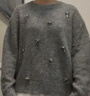 UR秋季新款女裝魅力簡(jiǎn)約水鉆飾圓領(lǐng)寬松針織衫UWG950231 中灰花灰 (注意洗滌) M 曬單實(shí)拍圖