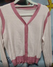 白鹿語(yǔ)春秋V領(lǐng)撞色針織衫時(shí)尚氣質(zhì)微彈長(cháng)袖開(kāi)衫上衣女 粉色 XL  曬單實(shí)拍圖