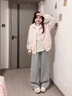 LDBE韓版粉色三條杠立領(lǐng)開(kāi)衫外套女春秋2026新款寬松慵懶棒球服上衣 粉色【秋冬加絨】 L 100-120斤 曬單實(shí)拍圖