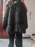 朵以2025冬季新款韓系簡(jiǎn)約溫柔加絨口袋中長(cháng)款連帽羽絨服保暖外套 黑色 M 曬單實(shí)拍圖