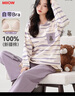 貓人睡衣女士【純棉防螨抑菌】清新條紋帶胸墊可外穿家居服香芋紫XL 曬單實(shí)拍圖