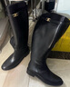 康莉（COMELY）牛皮騎士靴女秋冬季圓頭粗跟不過(guò)膝加絨長(cháng)筒靴子 黑色 36 曬單實(shí)拍圖