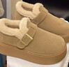 南木熊勃肯鞋女冬季加絨保暖厚底增高新款一腳蹬雪地靴防寒毛毛棉鞋 卡其色 36 曬單實(shí)拍圖